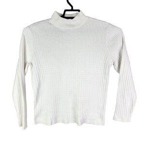 Womens White Kim Rogers Knit Ribbed Sweater Mock Neck Long Sleeve 100% Cotton XL